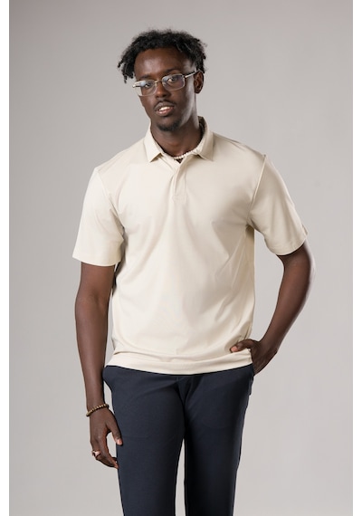 Fbi Regular Fit Likralı Gizli Düğmeli Polo Yaka T-shirt Krem
