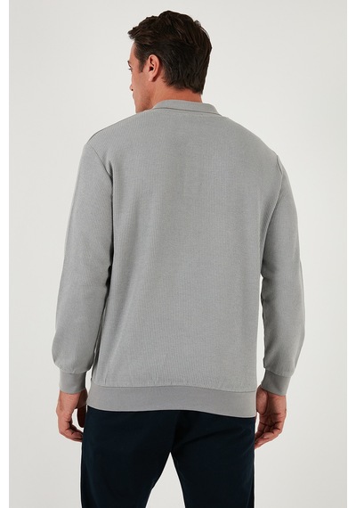 Buratti Pamuklu Regular Fit Düğmeli Polo Yaka Erkek Sweat 5905739 Gri