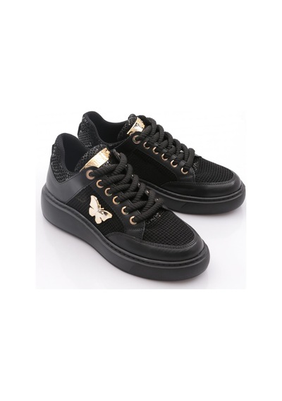 Dgn B1007 Kadin Fileli Aksesuarli Sneakers Ayakkabi Siyah