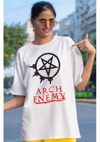Arch Enemy Rock Metal Müzik Grubu Baskılı Unisex Oversize Tişört Beyaz