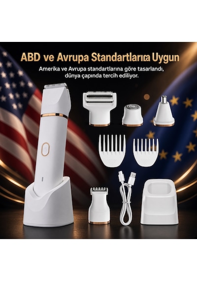 Wablow Yüz Saç Vücut IPX7 Su Geçirmez Seramik Bıçak Şarj Standl Vücut Tıraş Makinesi Series 5+1 Seti