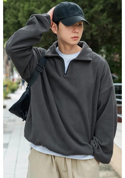 Prtnc Protonic Erkek Antrasit Polar Oversize Sweatshirt Yarım Fermuarlı Antrasit