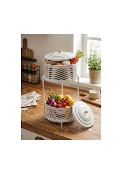 River World Tekerleksiz Rengi Beyaz Açılabilen 2 Katlı Çok Amaçlı Metal Raf Mutfak, Balkon, Kiler Çok Renkli