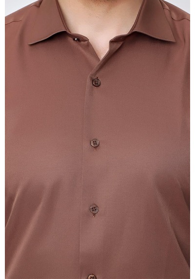 Efor Slim Fit Pamuk Saten Klasik Açık Kahve Gömlek Gk 604 Kahverengi