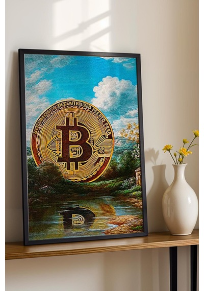 Bitcoin Gold Kripto Para Çerçeveli Tablo Modern Finans Sanatı Modifiye Sanat