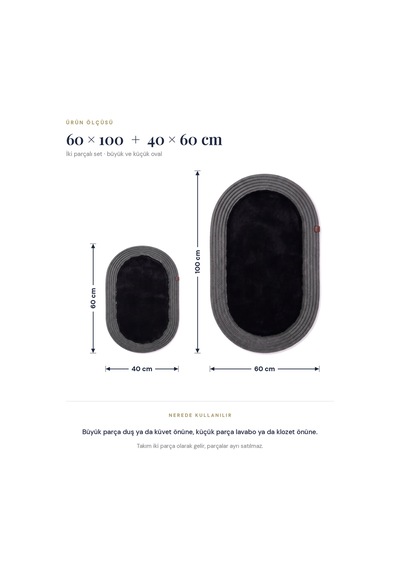 Banyo Paspası Takımı 60x100+40x60 Cm Düz Siyah & Antrasit Gri