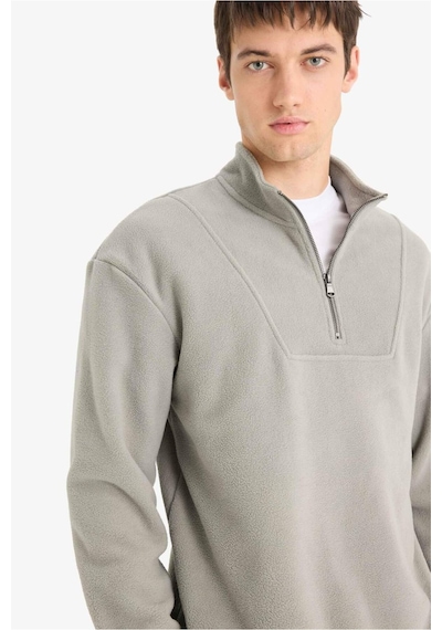 Defacto Boxy Fit Dik Yaka Yarım Fermuarlı Polar Sweatshirt E8632ax25wngr169 Gri