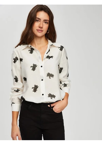 Faik Sönmez Allover Çiçek Flok Baskılı Tunik 014 Us25tnk01473 Ekru