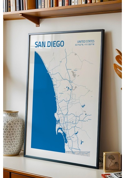 San Diego Abd Haritası Çerçeveli Tablo Lüks Salon Ofis Duvar Dekorasyonu Hediyelik Tablo