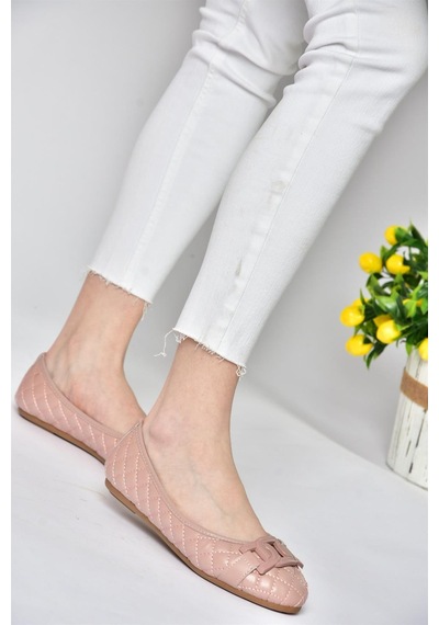 Fox Shoes P250005209 Pudra Kapitone Tokalı Günlük Kadın Babet Pudra-kapitone Pudra