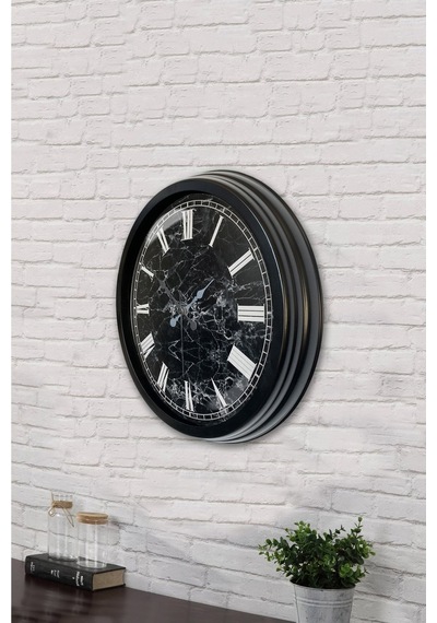 40 Cm Siyah Metal Mermer Desenli Duvar Saati