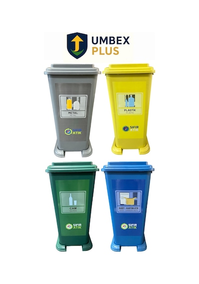 70 Litre Plastik Geri Dönüşüm Kutusu Geri Dönüşüm Kovası / Sıfır Atık Kutusu A Kalite Siyah 4 Adet Çok Renkli