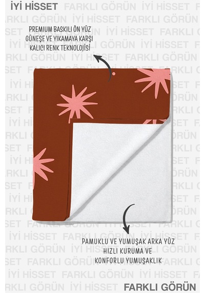 Yıldız Motifli Modern Plaj Havlusu - Bohem Tarçın Pembe Akdeniz Hızlı Kuruyan Mikrofiber Havlu Örtü Keten Yosun