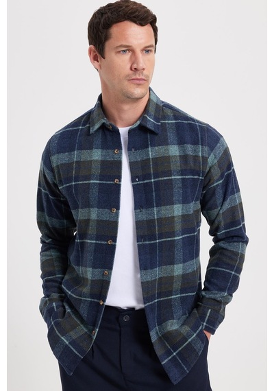 Tudors Erkek Slim Fit Dar Kesim Kareli Kışlık Oduncu Gömlek-42355 Mint