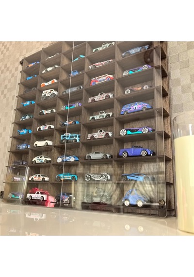 Pleksi Kapaklı 1/64 Ölçek 50araç Hotwheels Matchbox Metal Araç Uyumlu Model Oyuncak Araba Rafı-kahve Abanoz - Beyaz