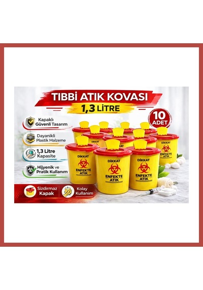 Bezos Atık Kovası 1,3 Litre 10 Adet Kapaklı Atık Kutusu Enfekte Atık Kovası Seti Erdotıca