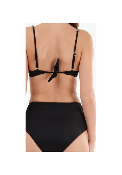 Louren Kadın Siyah/mavi Biye Detaylı Kaplı Telli Yüksek Bel Straplez Bikini Takımı Siyah