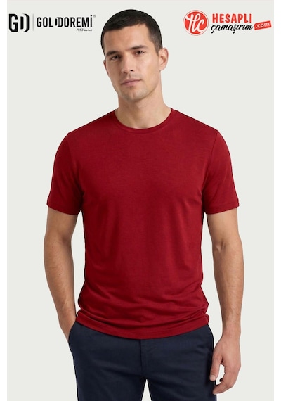 Jiber Erkek Premium Bambu Terletmeyen Hafif Kumaş T-shirt Bordo