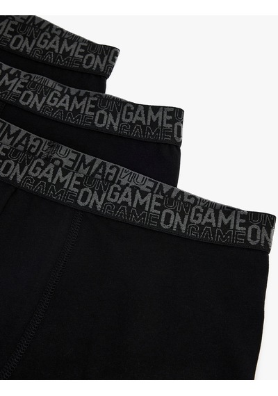 Koton Baskılı Bel Detaylı Pamuklu 3'lü Boxer Seti Siyah 6slm90032mk