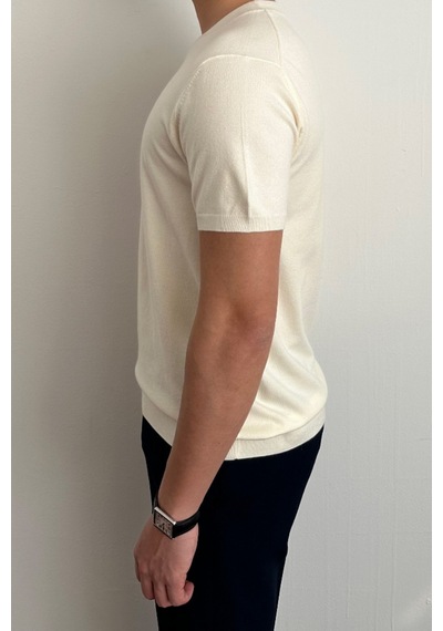 Cool Tarz Erkek Beyaz Slim Fit Bisiklet Yaka Triko T-shirt Beyaz Beyaz