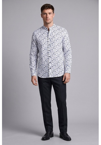 Xint Bisse Lacivert Regular Fit Keten Cepsiz Uzun Hakim Yaka Gömlek Bsgmktn26307 C39