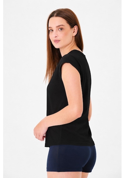Sortie Collection Düşük Kollu Rahat Kesim Pamuklu Basic Tshirt Siyah