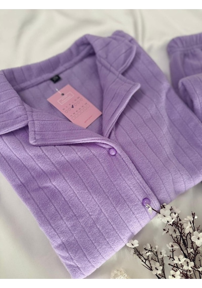Mh Moony Homewears Lila Muhteşem Şık Kışlık Termal Polar Kumaş Pijama Takımı Muhteşem Lila