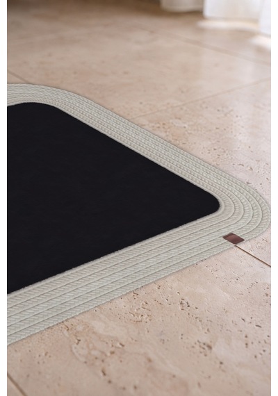 Banyo Paspası Takımı 70x110+50x70 Cm Düz Siyah & Krem Siyah - Krem