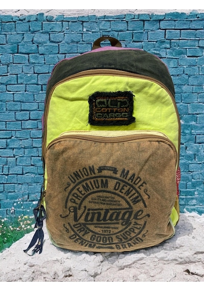 Old Cotton Cargo Kaliteli Vintage Disayn Sırt Gezi Çantası New Patchwork 5017 Kahverengi