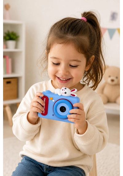 Mini Çocuk Kamerası 2 İnç Ekranlı Fotoğraf Video Çekimli Şarjlı Silikon Korumalı Dijital Kamera