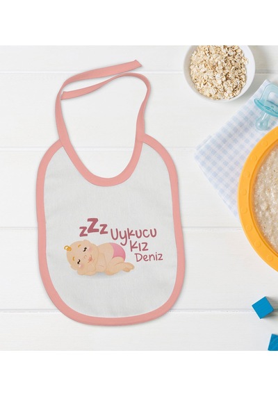 BK Kids Kişiye Özel Pembe Bebek Mama Önlüğü - Model 39 Pembe