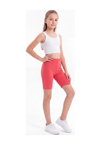 Terrien Özel Seri Lastikli Okul Spor Kız Çocuk Pembe Kısa Tayt Pamuklu Likralı Düz Basic