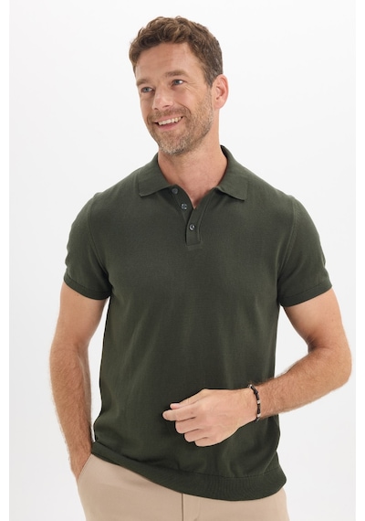 Tudors Erkek Slim Fit Dar Kesim Pamuklu Örme Triko Haki Polo Yaka Tişört-50721