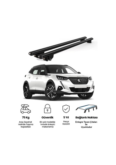 Kanca Peugeot 2008 2020 Ve Sonrası Uyumlu Siyah Kilitli Ara Atkı 120cm Port Bagaj Tavan Barı