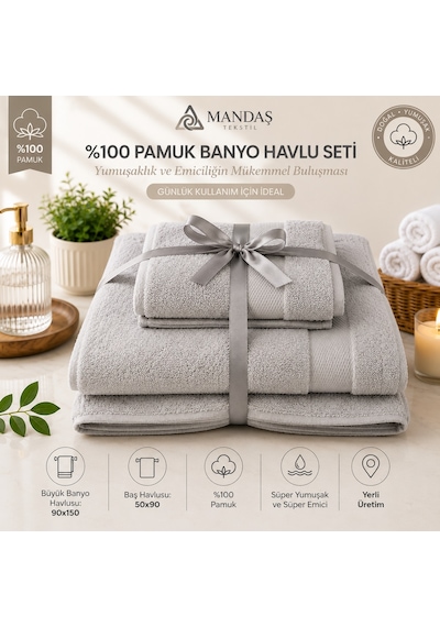 Özdilek-woven Gri-kişisel Havlu Seti Süper Yumuşak 90x150 +50x90