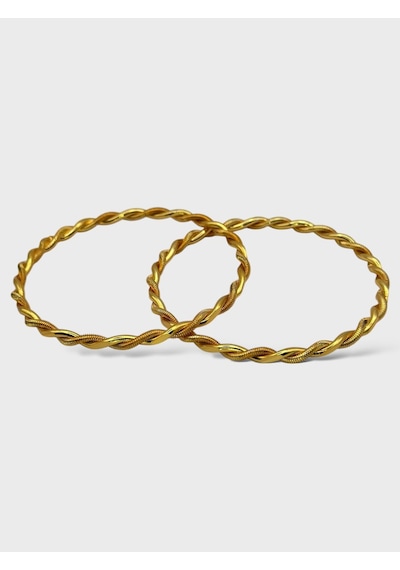 Arnes Jewelry Çelik Altın Kaplama 2li 2 Adet Kalın Burma Bilezik Gold