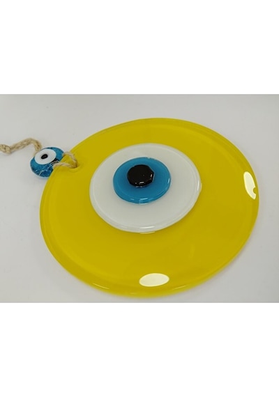Opak Sarı Nazar Boncuğu 10 Cm El Yapımı Cam Duvar Dekoru Hediyeli