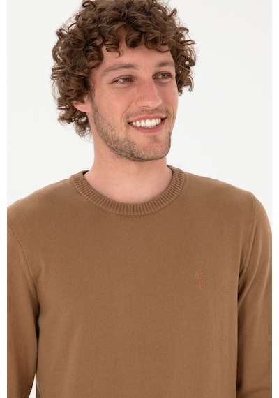 U.S. Polo Assn. Erkek Slim Fit Bisiklet Yaka Camel Basic Kazak 50313713-VR015