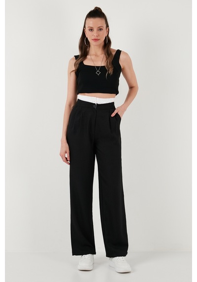 Lela Relaxed Fit Yüksek Bel Bol Paça Bayan Pantolon 673P1012 Siyah
