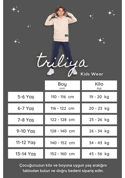 Triliya-Garson Boy Kapşonlu Eşofman Takımı 5-14 Yaş, Lüks Günlük Ve Okul, Cepli, Likralı Kumaş 001 Triliya-Garson Boy Kapşonlu Eşofman Takımı 5-14 Yaş, Lüks Günlük Ve Okul, Cepli, Likralı Kumaş 001