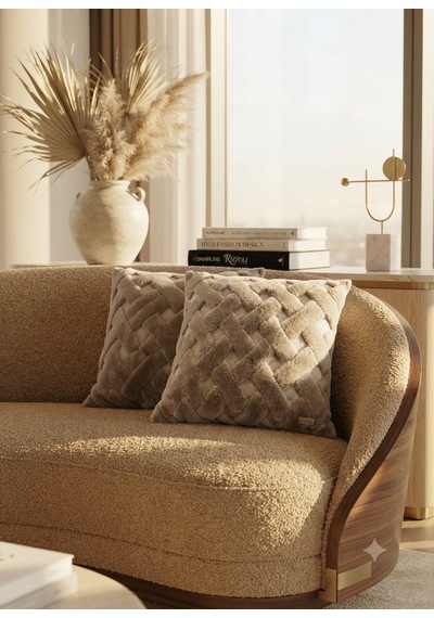 Fugo 2'li Welsoft Kırlent Kılıfı 45x45 Cm Dekoratif Fermuarlı Yumuşak Peluş Kırlent Kılıfı Koltuk Ve Kanepe İçin Açık Kahve
