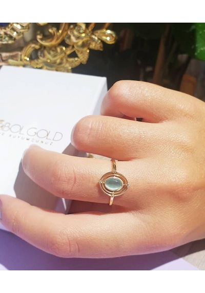 Maide Altın Yüzük 14k Mavi Kuvars Taşlı T9582 Renkli