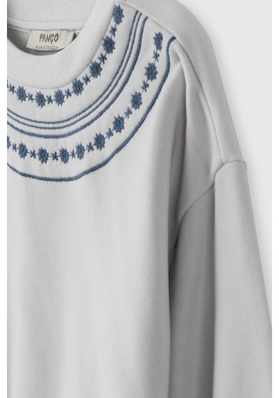 Panço Kız Çocuk Nakışlı Sweatshirt Gri