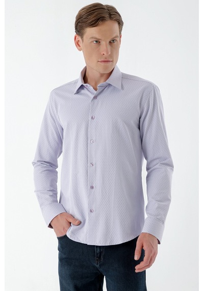 Morven Erkek Lila Dobby Armür Slim Fit Gömlek 23mc004145350 Lila