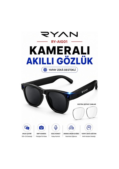 Bagajon Ryan Ry-aıg01 Yapay Zeka Destekli Kameralı Akıllı Gözlük 8mp Anlık Çeviri, Fotoğraf Video, Bluetooth, Sesli Asistan-14905