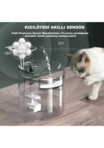 Dailylink Hareket Sensörlü Kedi Köpek Için Sessiz Şeffaf Otomatik Su Pınarı Çeşmesi Sebili