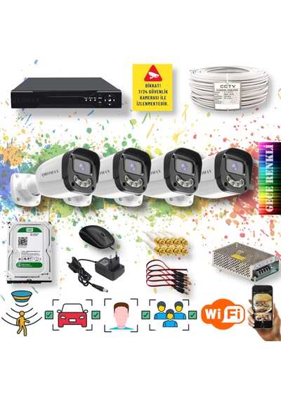 4 Kameralı Yapay Zekalı Gece Renkli 4 Warm Ledli Set 2304w-104