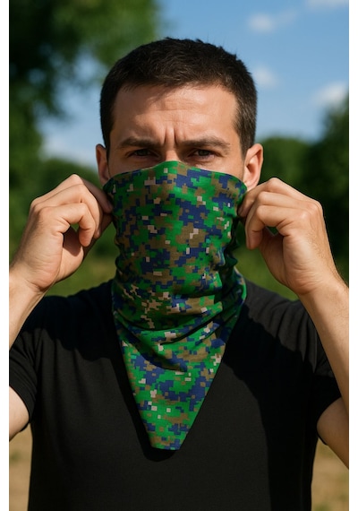 Sticker Works Motorcu Mavi Yeşil Pixel Buff Maske Outdoor Boyunluk Unisex Bandana Standart
