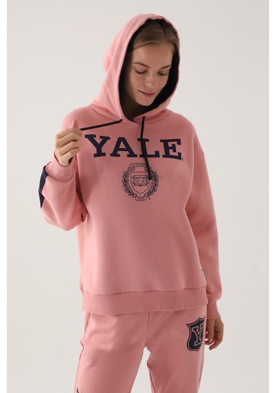 Yale Pembe Kapüşonlu Baskı Detay Kadın Sweatshirt 5274-41207 Pembe