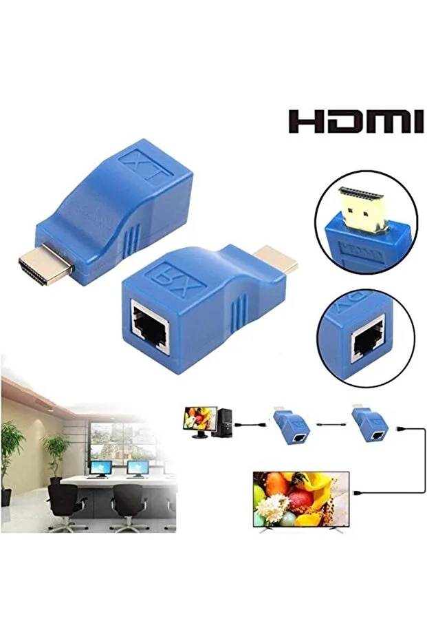 4k Hd Hdmı Uyumlu Genişletici Rj45 Lan Ağ Uzatma Tx Rx Cat5e Cat6 Ethernet Kablosu 30m Ps3 Hdtv Mavi